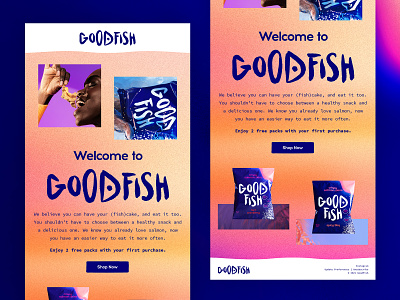 Food Email Design – Goodfish branding bright color palette bright colors cpg email design email design email designer email flow email marketing email template fish snack food and beverage food email design graphic design snack email design vibrant vibrant design welcome email