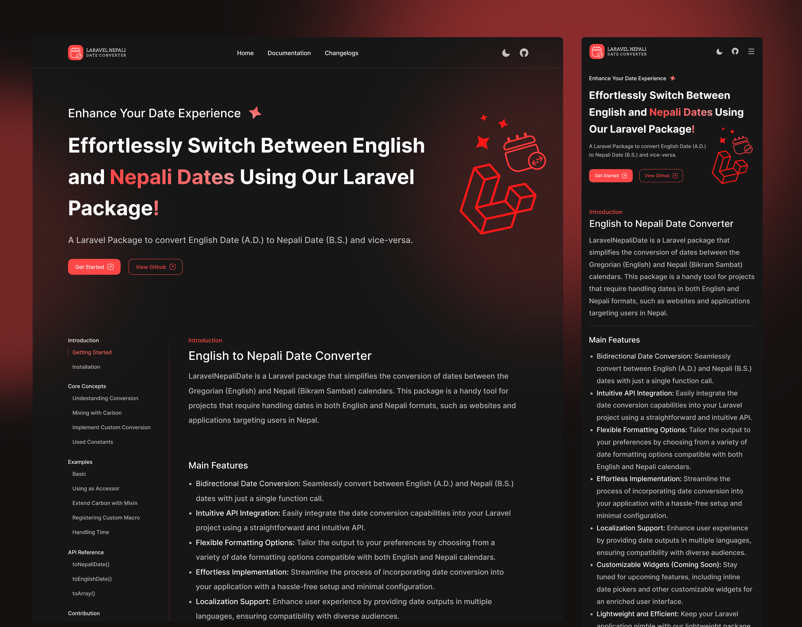 Example of Laravel Nepali Date Converter | Landing Page