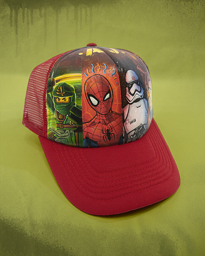 Custom AJ trucker hat by Marcos Segan. acrilyc paint anime craft custom trucker hat custom work dragon ball goku handmade hats markers molotow paint ninjago spiderman star wars storm trooper