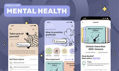 Mental Health Mobile App Figma React Native application awesome best branding complete app design development figma health mental mental health mobile app mobile apps presentation ui uiux ux wow