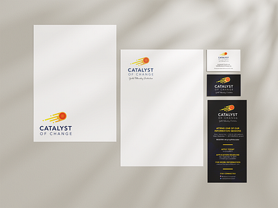 catalyst of change: youth fellowship art direction branding business cards graphic design logo design social media stationary
