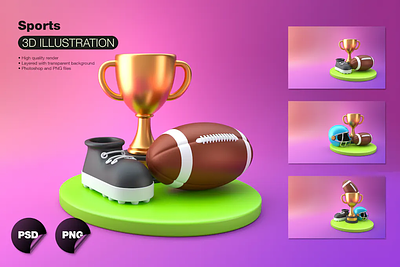 3D America Football Set 3d american awards ball championship competition football game graphic design grass helmet illustration motion graphics psd stadium tournament trophy vector victory win