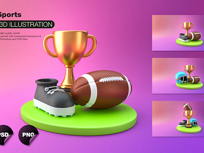 3D America Football Set 3d american awards ball championship competition football game graphic design grass helmet illustration motion graphics psd stadium tournament trophy vector victory win