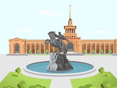 Sasuntsi David square 2d animation after effects animation animation 2d architecture architecture illustration cartoon city city details illustration illustrator motion graphics tour vector vector art water yerevan