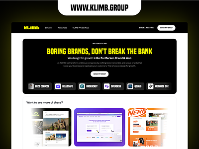 KLIMB GROUP - Go-To-Market, Brand & Web Agency agency brand design studio branding design go to market consulting klimb klimb group logo logo design webflow agency website