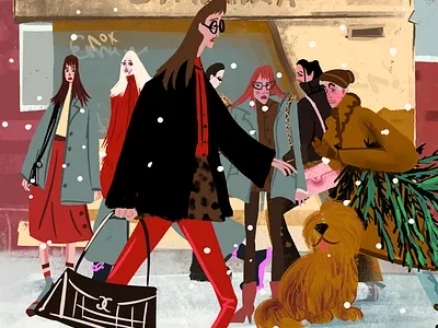 At a bus stop art christmas design digital fashion illustration procreate sketch winter