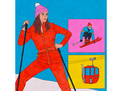 On the slopes gondola illustration mountain ski snow winter