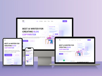 AI Content Writer Landing Page ai ai assisted ai content creation artificial artificial intelligence business content content development copywriter design development generate text generative illustration intelligent landing landing page template online robot website builde