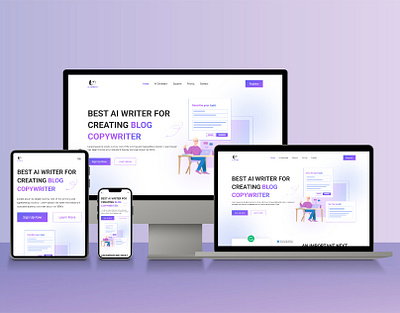 AI Content Writer Landing Page ai ai assisted ai content creation artificial artificial intelligence business content content development copywriter design development generate text generative illustration intelligent landing landing page template online robot website builde