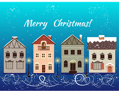 Merry Christmas and a Happy New Year! adobe illustrator branding building city design evening graphic design happy illustration landscape lantern merry christmas new year snow typography ui ux vector winter winter landscape
