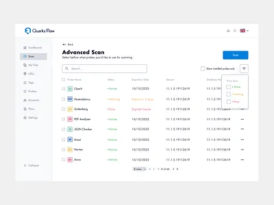 Advanced Scan Filters [QF] component dashboard design file filters scan security systems threath