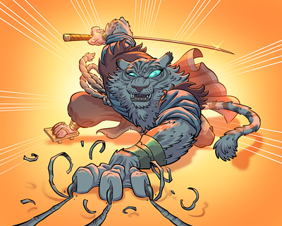 White Tiger Samurai action anthropomorphic cartoon cartooning character art character design comic illustration