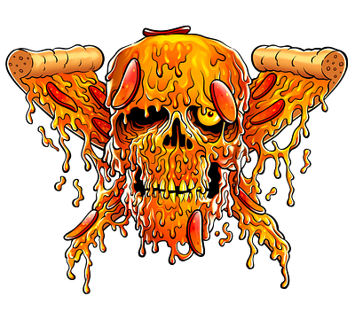 Pizza skull cartoon cartooning character design illustration pizza skull