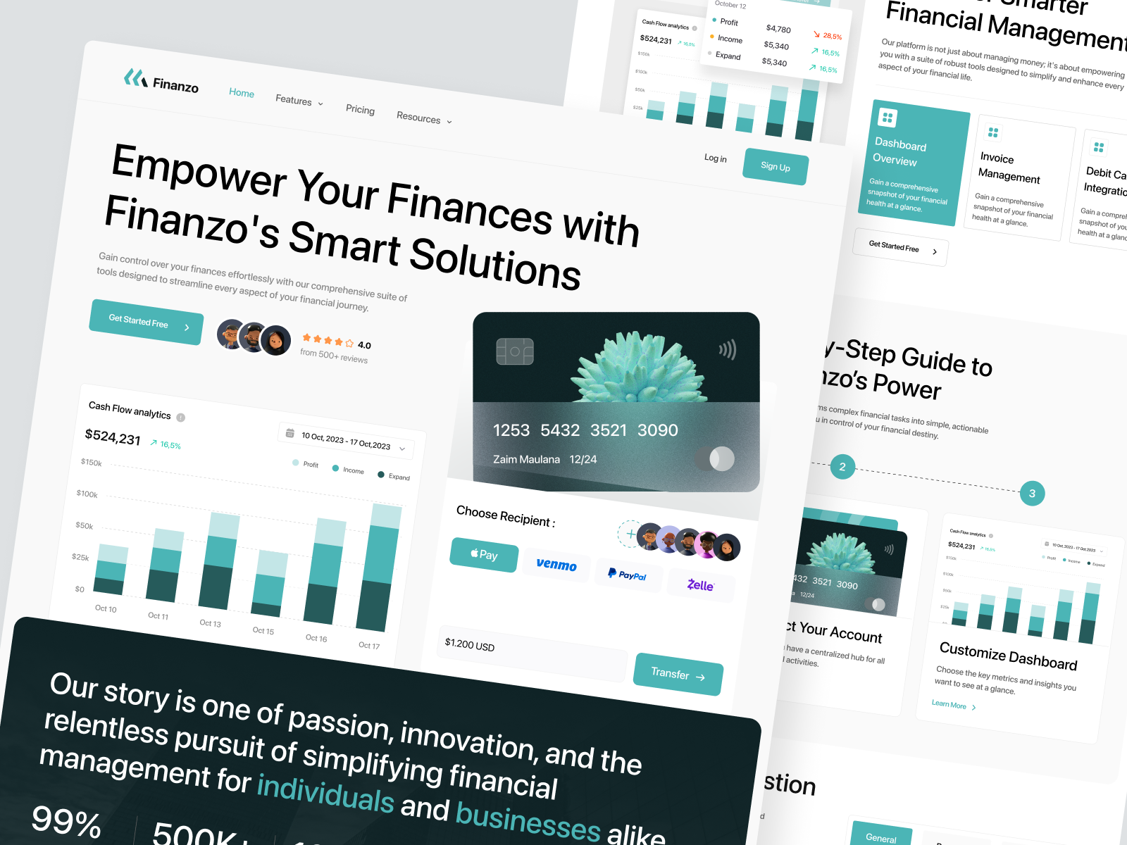 Finanzo - Finance Bank Landing Page apple pay bank card cashflow debit card digital banking e wallet finance finance monitoring finance website financial management financial tracking investment invoice landing page money transaction payment paypal profit revenue wise