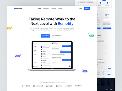 Remotify - Remote Team Management Landing Page app clean collaborate landing page management minimalist platform productivity remote saas saas design saas landing page saas website team team management ui uiux ux webdesign website