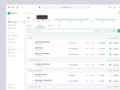 Track Time - Time Tracker Dashboard clean dashboard clockify dashboard list dashboard product design productivity saas dashboard slack statistic table table dashboard time management time tracker web app time tracking timetracker tracker tracktime