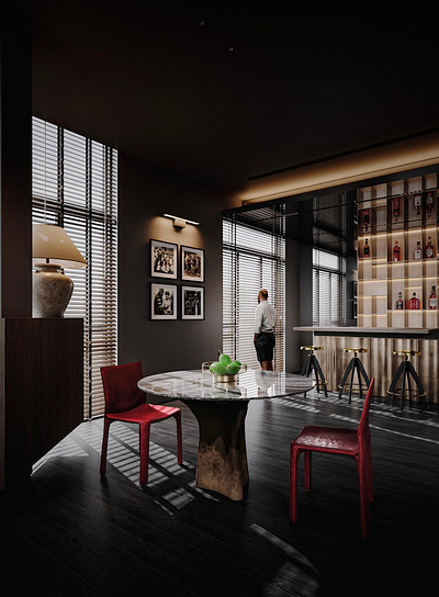 3D Interior renderings of black style apartment