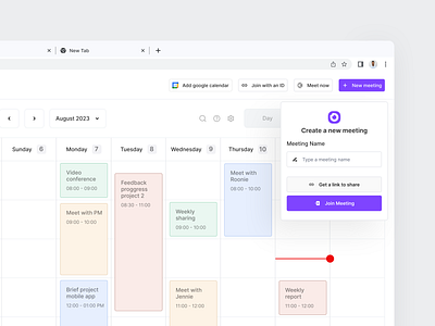 Linky - New Meeting app clean clear dashboard design interface join meeting meeting room minimalistic new meeting popup schedule team ui ux view web app web design