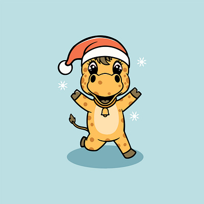 Cute giraffe on Christmas cartoon illustration celebration