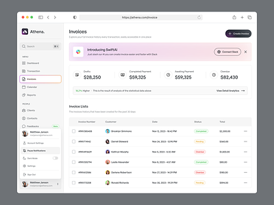 Invoice Dashboard analytics app design clean client crm crm dashboard customer customer dashboard dashboard design nav navbar pop up saas saas dashboard sidebar simple statistics ui ux