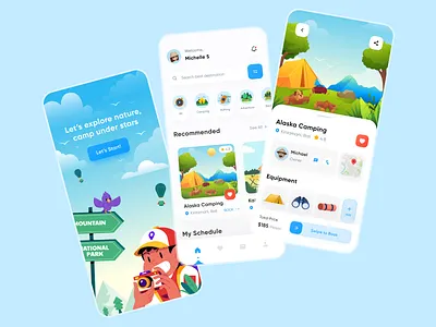 Travel Adventure App Design ⛺ adventure app design book booking booking travel clean concept design equipment illustration mobile mobile app design mobile ui rent travel travel app ui ui ux user interface ux