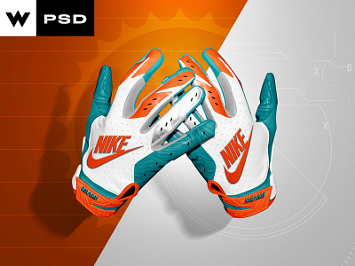 2.0 Gloves Mockup Front & Back branding concept design football illustration logo mockup nfl psd sports