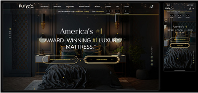 Puffy Mattress Website Landing Page (E-commerce) black branding dark dark mode design designcommunity designinspo goth graphic design illustration innovativedesign logo luxury mattress premium royal trending ui vector