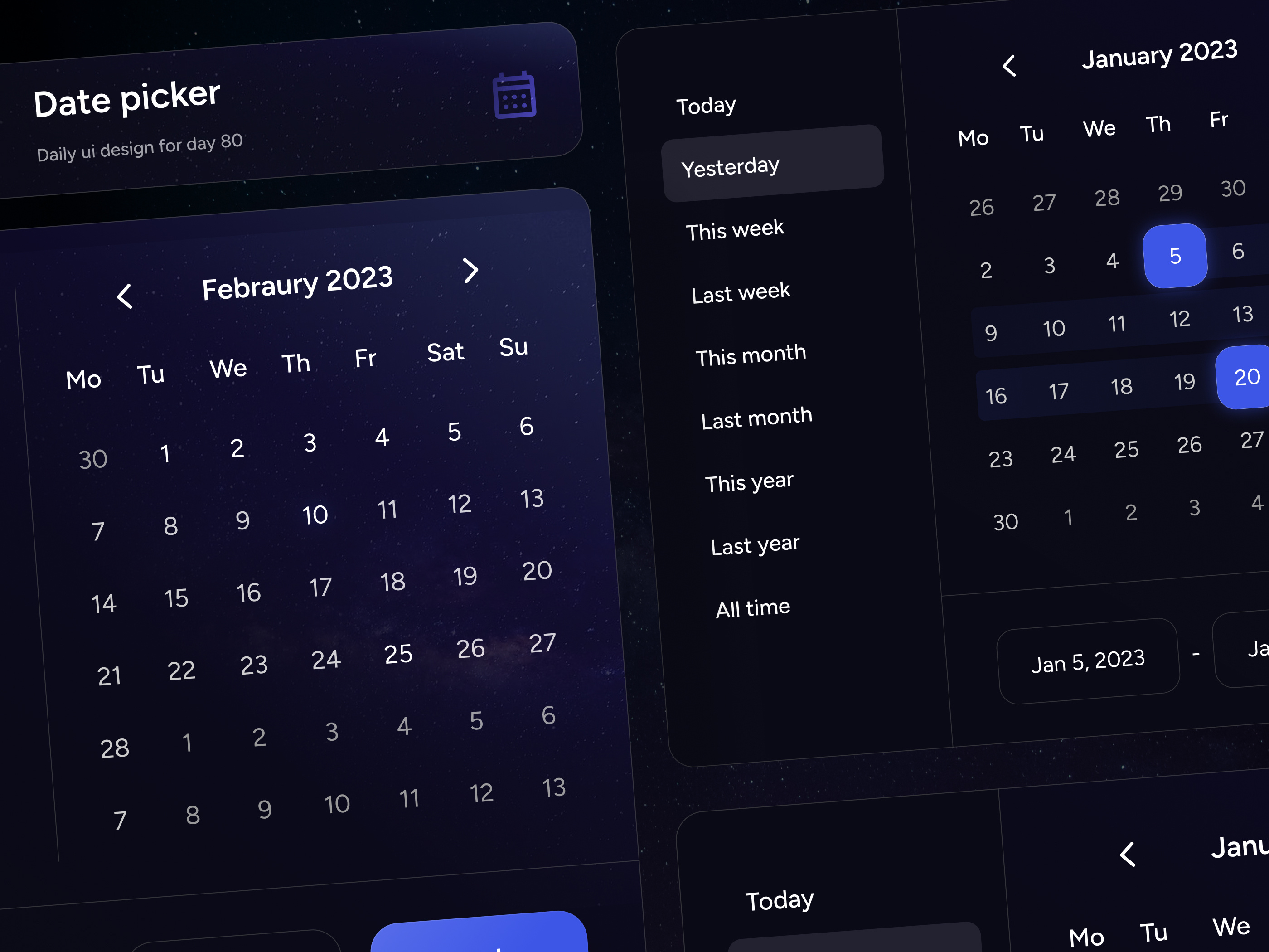 Daily ui - Date Picker app component daily ui dark theme date date choose date range design minimal picker picking date ui ux website