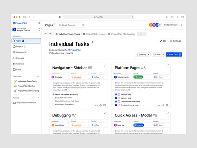 Dashboard for ProjectPilot attio components dashboard datatbase design system figma grid landing page management modal platform product sidebar status tasks team ui ui design widget workspace