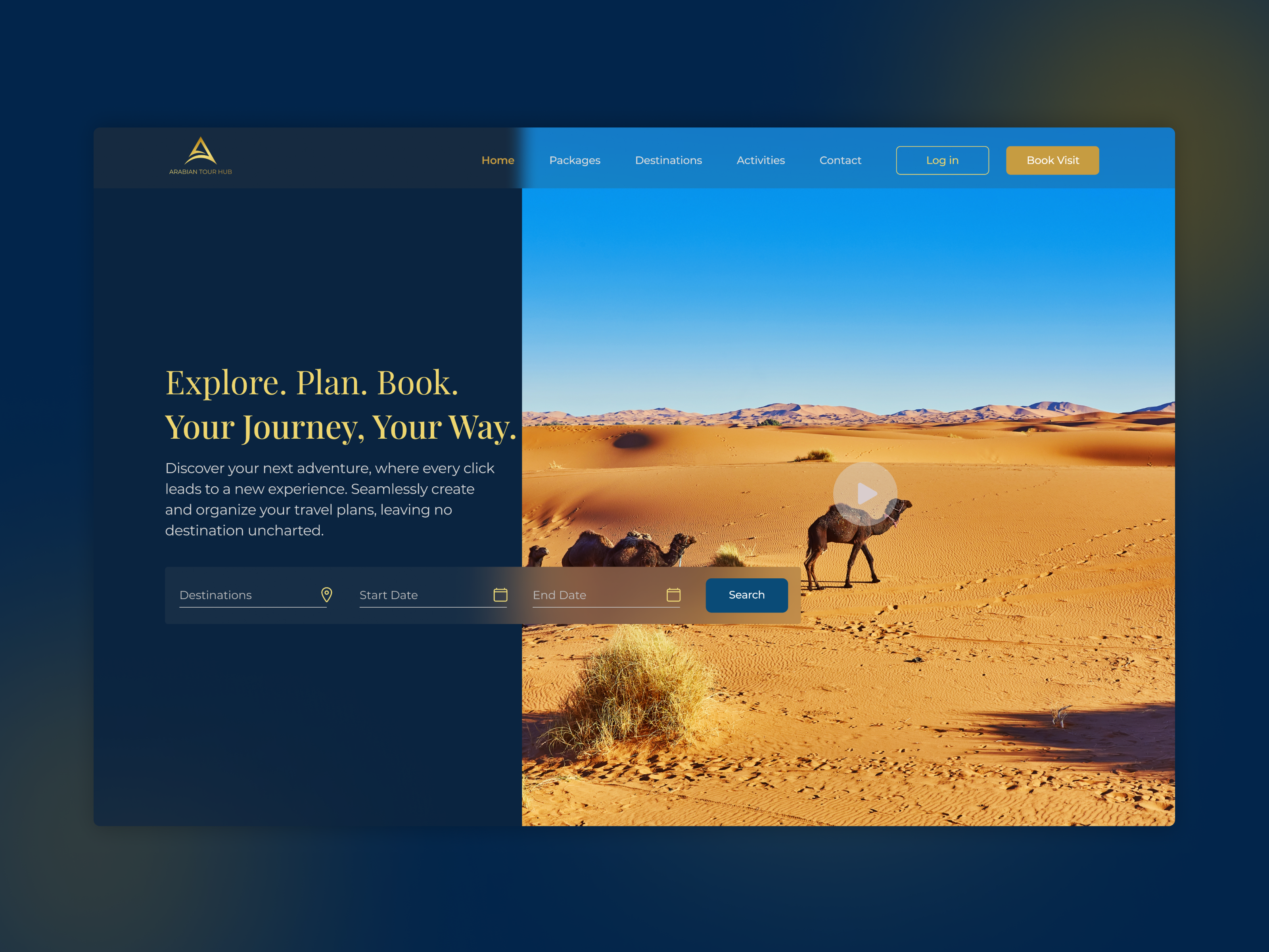 Travel Landing Page - ArabianHub branding dark theme design golden landing landing page navyblue travel travel landing page ui ux website