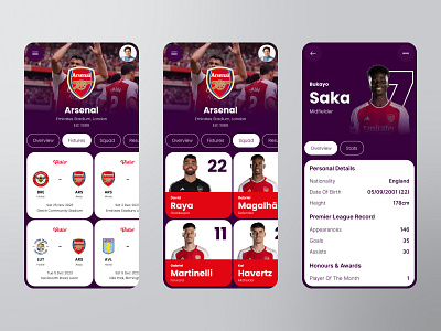 PL Mobile App - Detail Club app arsenal clean design fixtures football live live score match mobile pl player premier league score soccer sport squad stats ui ux