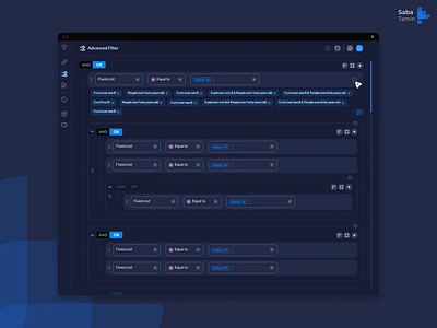 Advanced Filter advanced filter andor condition conditional dashboard filter if if this and then modal new condition panel research ui ux