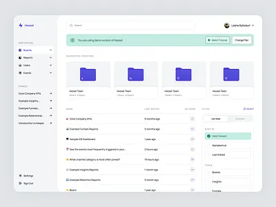 Event Analytics analytics boards business clean collaboration dashboard dashboard ui design events management minimal minimalistic navigation reports sidebar sidenav table ui web webapp