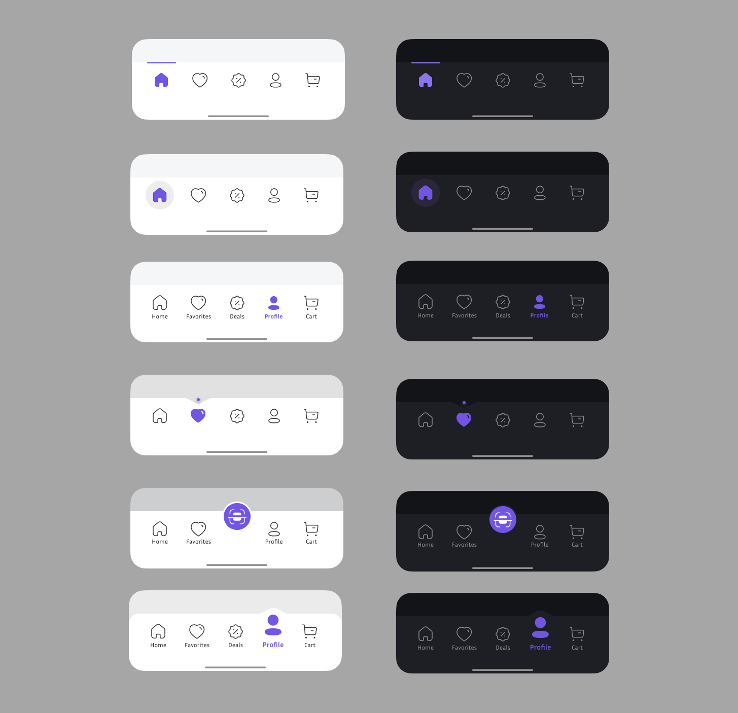 Bottom Navigation Bar Styles (Light/Dark) by Aditi A. on Dribbble