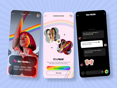 LGBT Dating App UI Concept android app concept app design app development chatting dating dating app gay illustration ios lgbt lgbt dating lgbtq lgbtq community matching mobile app mobile ui pride rainbow swipe