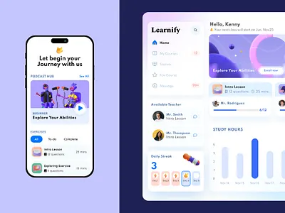 Learnify 3d ai app app design chart creative dashboard design education graphic design illustration mobile mobile design podcast product design ui ui design ux ux design website