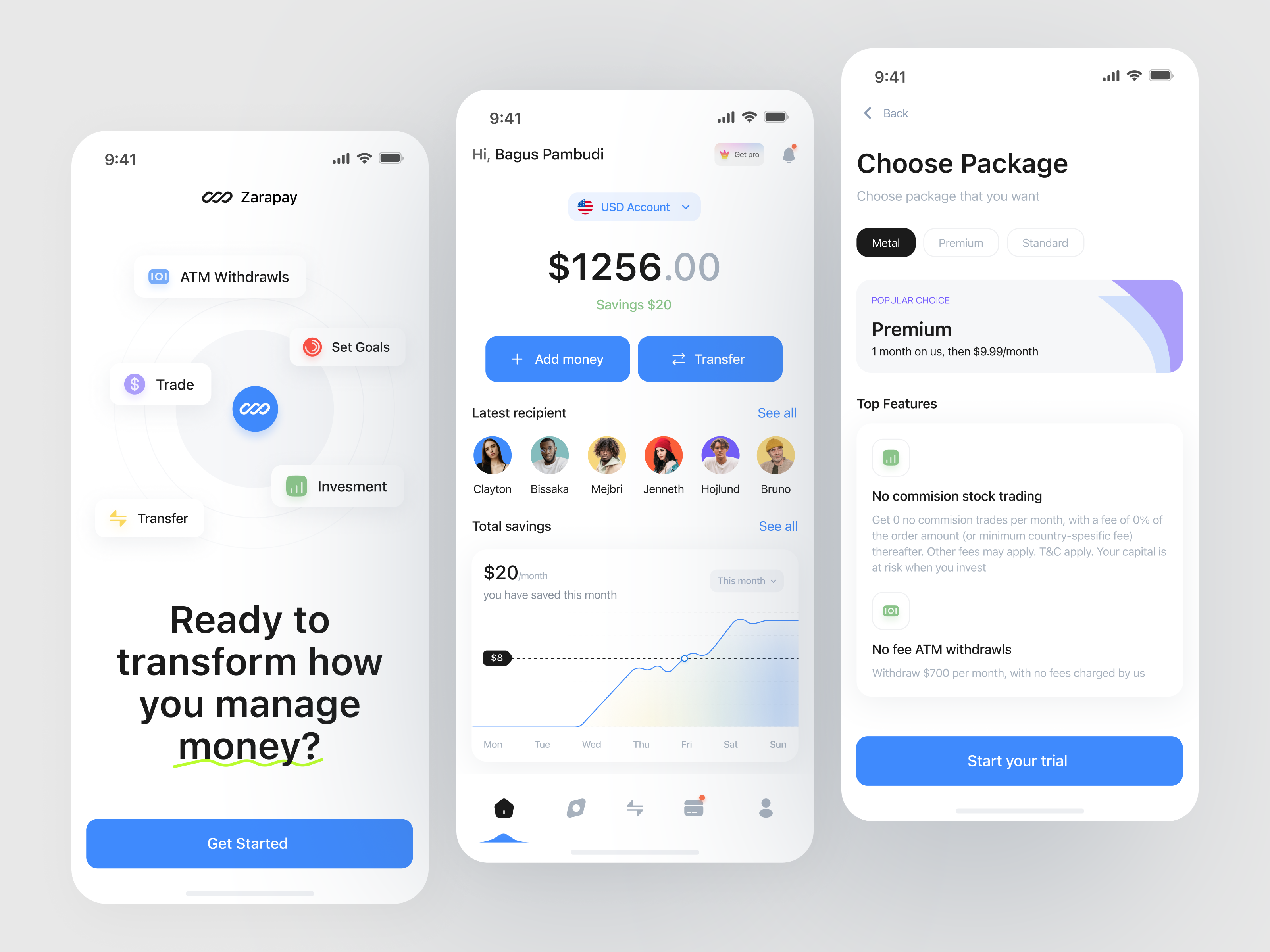 Zarapay - Finance Mobile App app bank app banking clean design e wallet finance finance app finance management financial fintech ios mobile mobile app money management payment transaction ui ux wallet