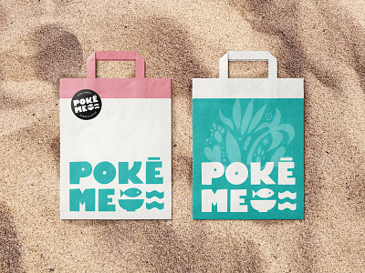 Paperbag - Poké Me - Poke Bowls badge beach branding design fast food graphic design illustration logo packaging poke poke bowl street food typography vector