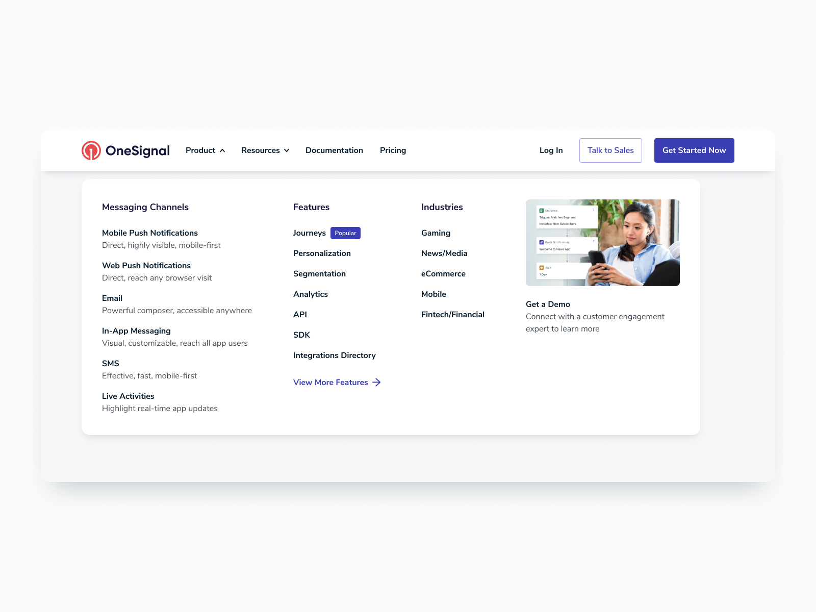 OneSignal Website Navigation onesignal ui