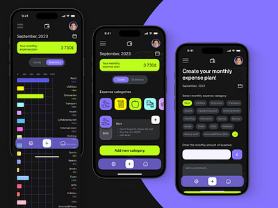 App for budget planning | IOS aplication app bank budget design expenses finances green guideline icons incomes ios money purple web