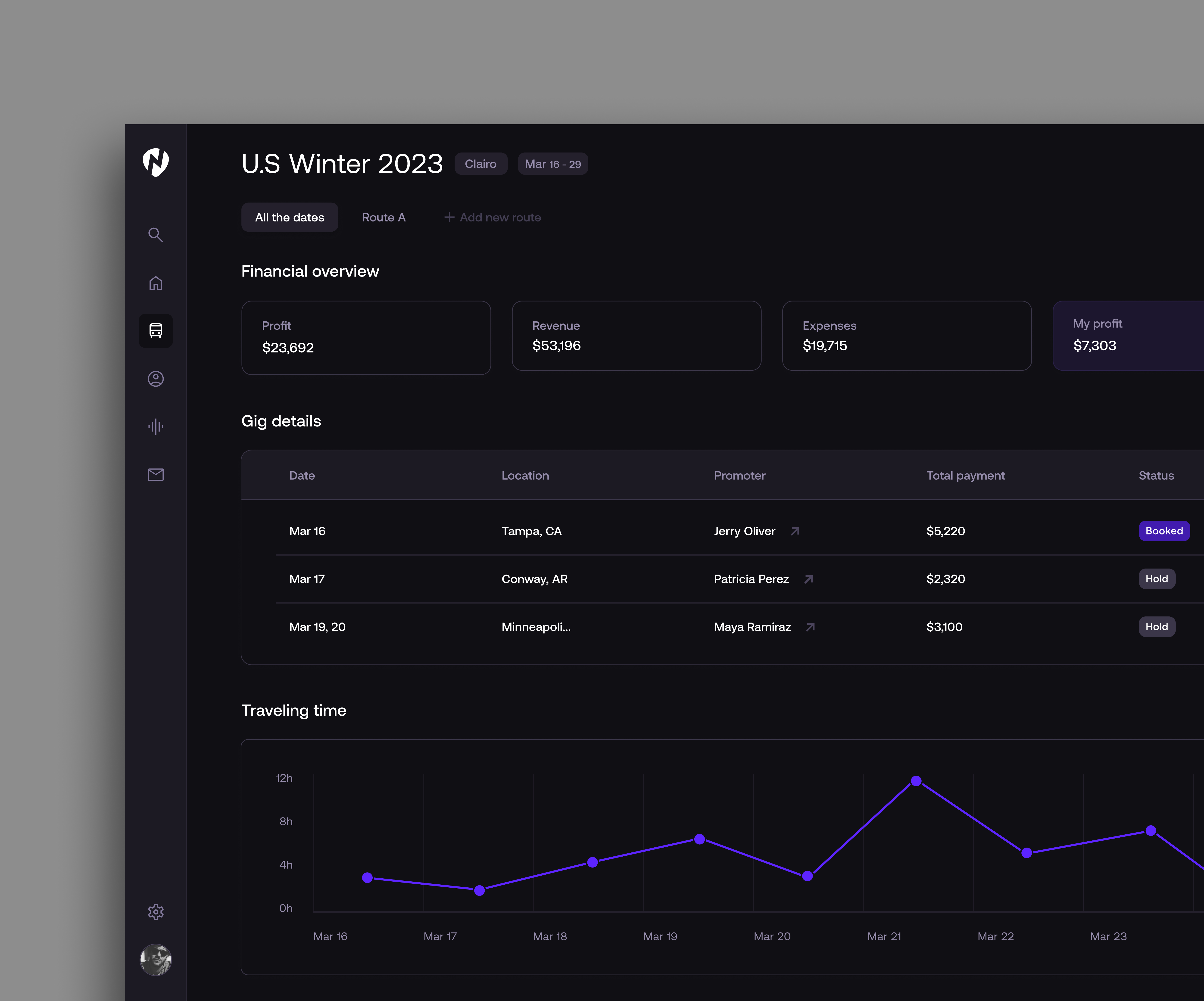 Nightliner b2b dashboard ui