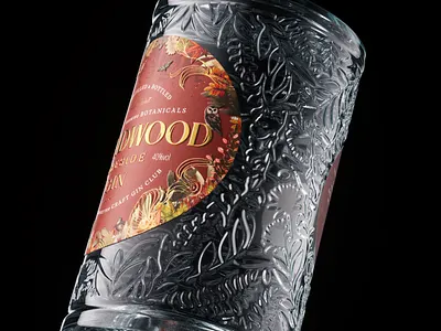 Roundwood Fireside Gin 1 branding custom bottle design distillery gin glass bottle graphic design illustration label design logo packaging packaging design print typography