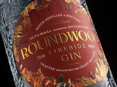 Roundwood Fireside Gin 2 branding design graphic design illustration label design logo packaging packaging design print typography