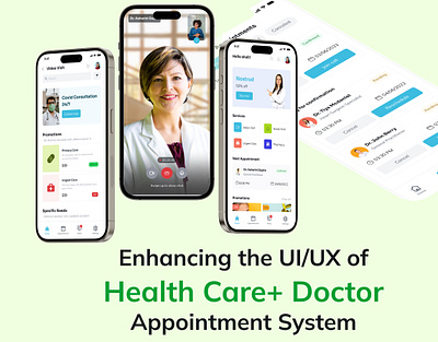 Enhancing the UI/UX of HealthCare+ Doctor Appointment System animation branding design figma graphic design illustration landingpage logo u ui vector