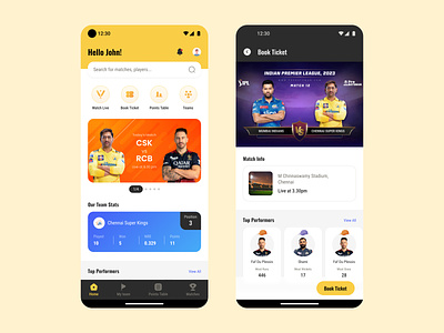 IPL Ticket Booking App booking cricket csk india ipl mobile mobileapp sports ticket ui uidesign uxdesign visualdesign yellow