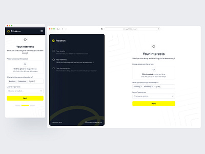 Multi step sign up for a fitness product product design responsive design. ui design ux design visual design