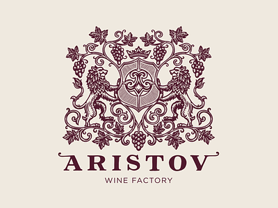 Aristov coat of arms crown engraved grape heraldry illustration lion logo logotype nature vintage wine