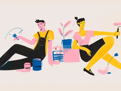 DIY home repairs color equipment girl illustration plant repair