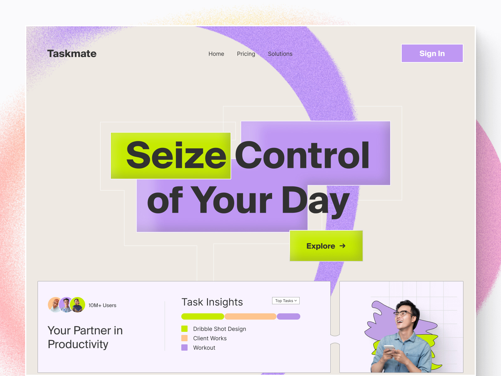Task Management Website landing page / UI Design design trend 2024 dribbble interface neu brutism product design saas service startup task management ui design ux design web design web design trend