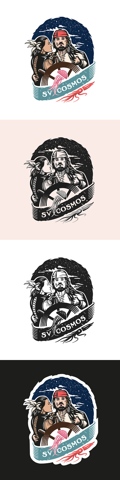 SV Cosmos artwork black cosmos graphic design illustration illustrative logo inking logo logos ocean pen and ink sailing sea vector vector art